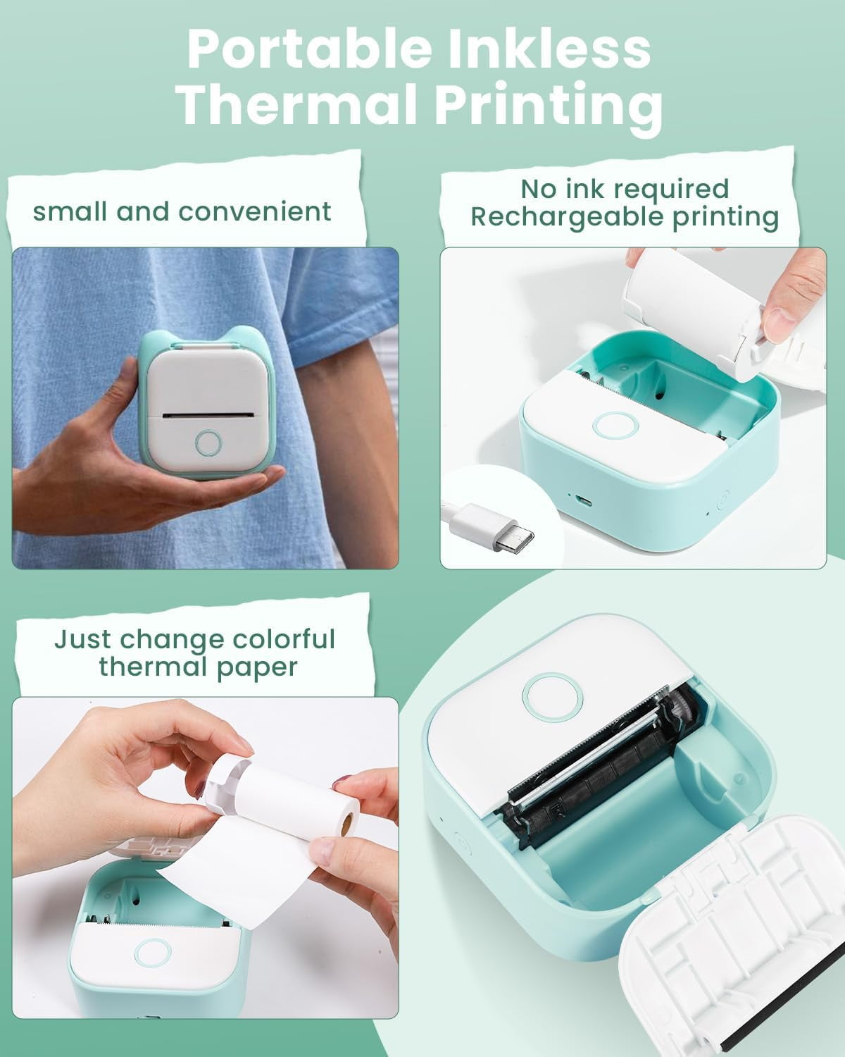 Phomemo T02 Portable Label Maker, Bluetooth Inkless Mini Sticker Printer, Mobile Printer, Green