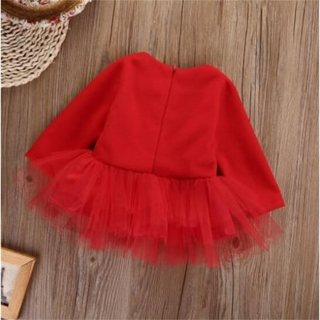 

Cathalem Dresses with Flowers on Them Xmas Toddler Kids Infant Newborn Baby Girls Long Sleeve Cartoon Print Girl Wedding Dress Red 3-4 Years