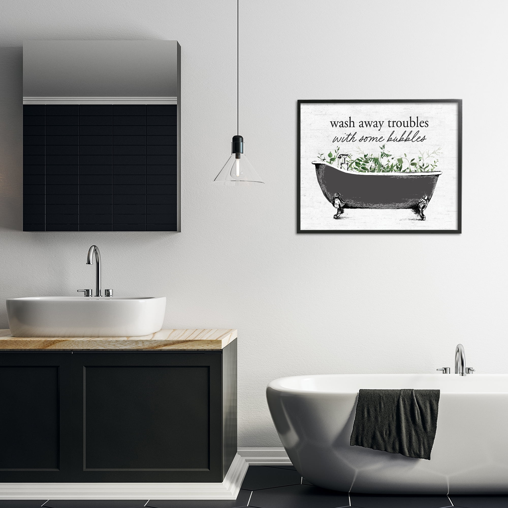 Comforting Bubble Bath Quote Black Framed Giclee Art, design by Lettered and Lined