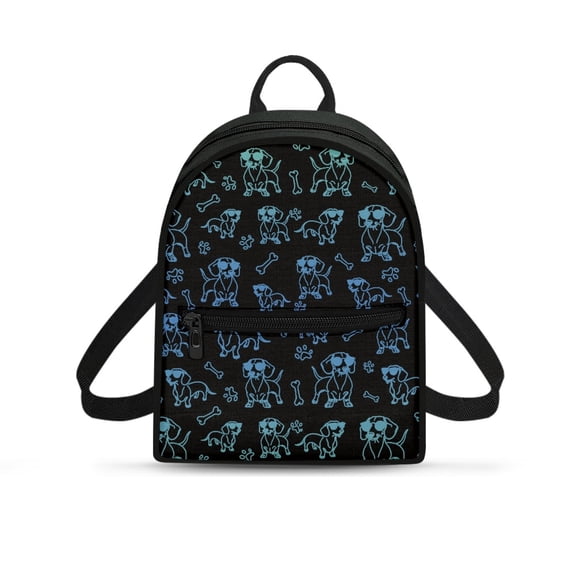 Eheartsgir Blue Dachshund Print Travel Daypack Zipper Small Backpack for Hiking Shopping, Polyester Versatile Mini Backpack