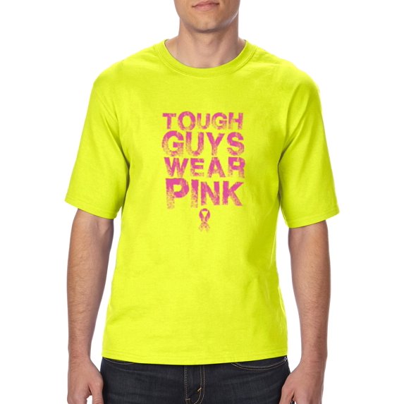 "Mens and Big Mens Tough Guys Wear Pink Cancer T-Shirt, up to size 3XLT"