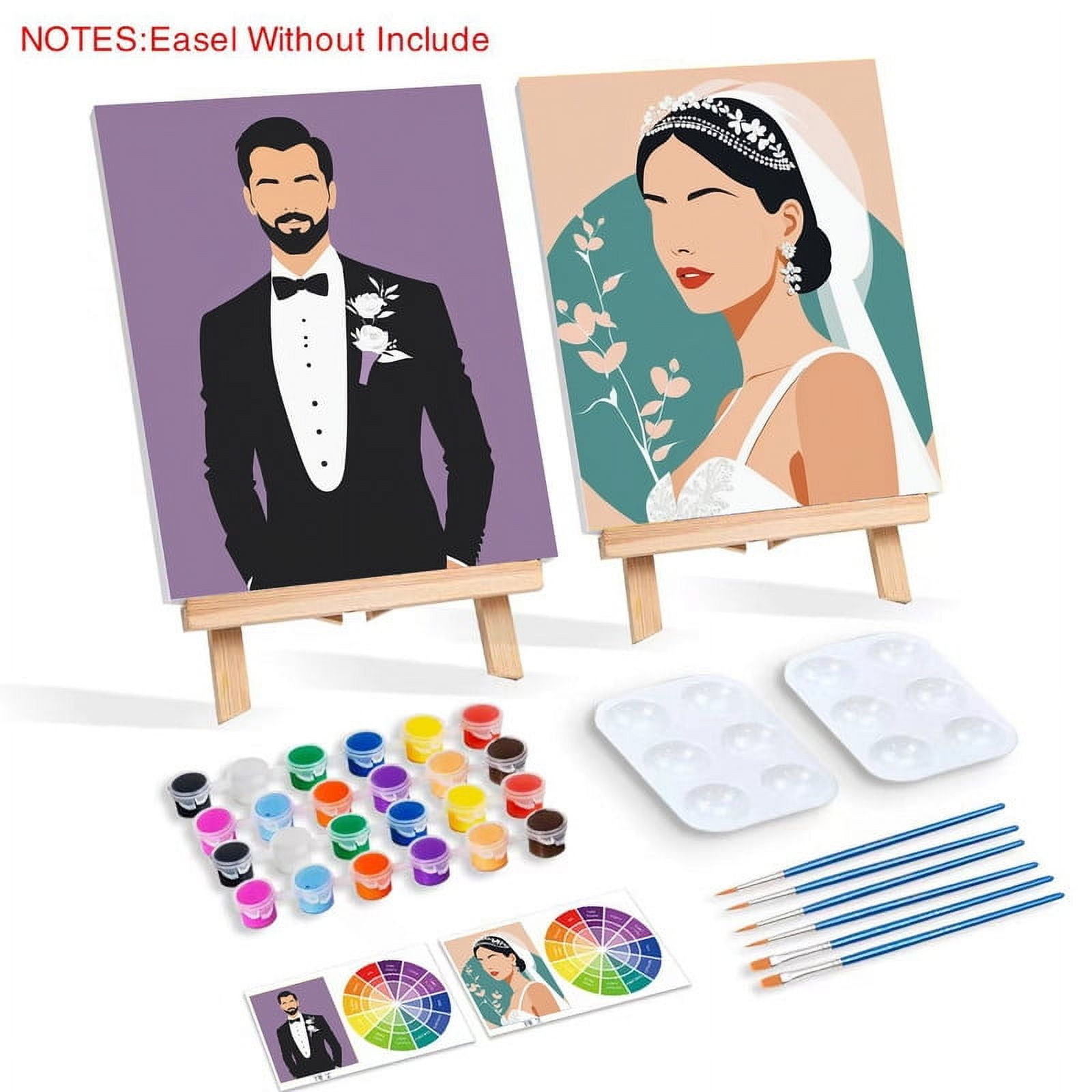 Paint and Sip Kit for Adults with Stand, 8x10 Inch Pre Drawn Stretched Canvas for Painting Your Partner Date Night Valentines Day