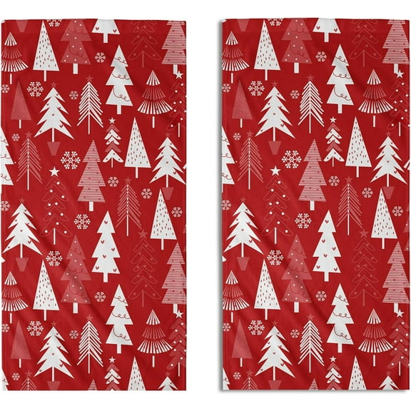 Christmas Hand Towels for Bathroom Set of 2 Red Xmas Tree Snowflake Print Winter Holiday Theme Decorative Handtowels Soft Absorbent Bath Towel for Home Guest Room Hotel Gym Spa