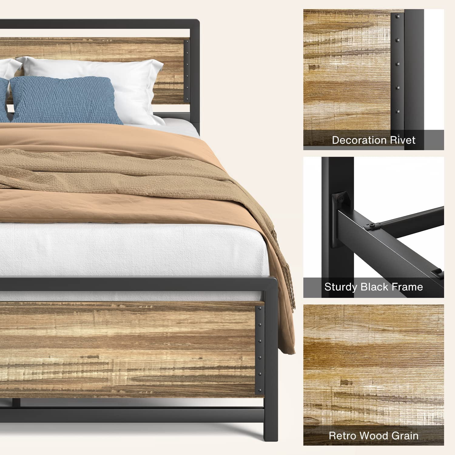 Queen Bed Frame, Lofka Queen Size Platform Bed Frame with Wooden Headboard and Footboard, 800lbs, Gray