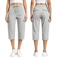 thumbnail image 3 of YuXingFu Womens Solid Casual Stretch Waist Cargo Capri Pants - Multi Pockets Athletic Gray L, 3 of 7