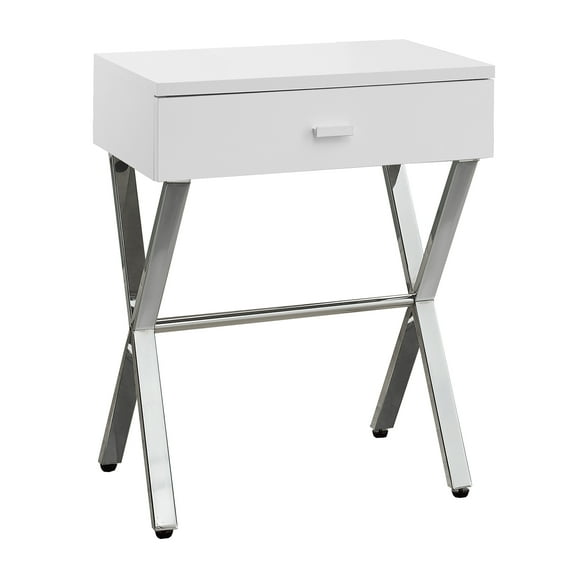 12" x 18.25" x 22.25" White Finish and Chrome Metal Accent Table