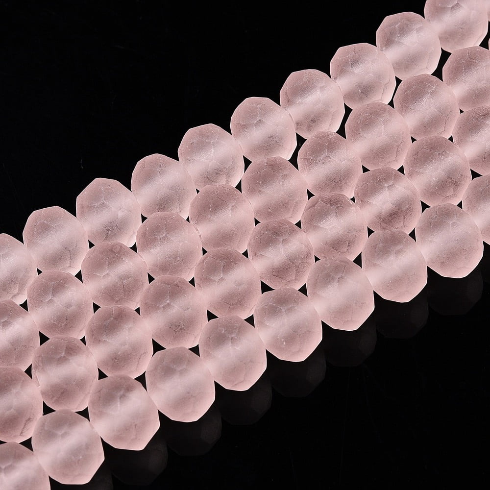 Transparent Glass Beads Strands Faceted Frosted Rondelle Pink 8mm Hole: 1mm about 64~65pcs/strand 40~41cm