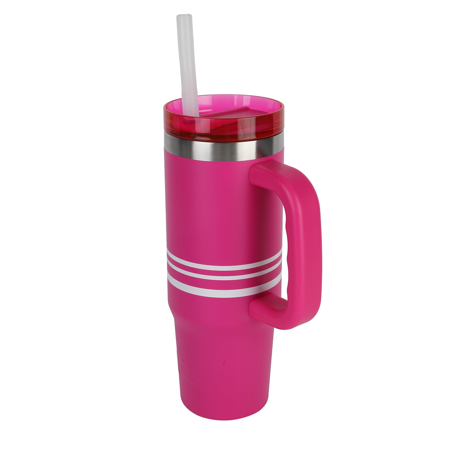 Ozark Trail 30 oz Stainless Steel Insulated Tumbler with Handle, Stripe Fuschia Burst