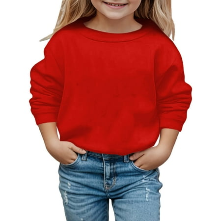 DHFJKG Winter Boys Girls Sweatshirt Thermal Top Thick Fuzzy Lining Long Sleeve Crewneck Pullover For Kids Versatile Tops