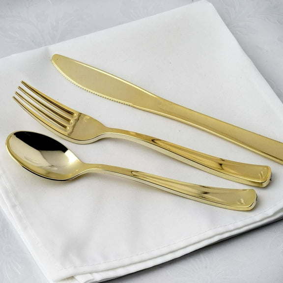 Efavormart 48 Pack Metallic Gold Heavy Duty Plastic Silverware Set, Disposable Cutlery Utensil Set - 7" and 8"