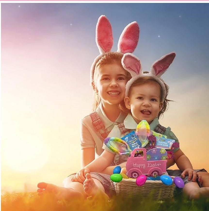 Happy Easter Pink DIY Gift Basket Stocking Stuffer Decoration Party Favor Surprise Basket Prize Gathering Carnival Classroom Rewards Filler Fun Party Supplies Assorted Gifts Set of 1