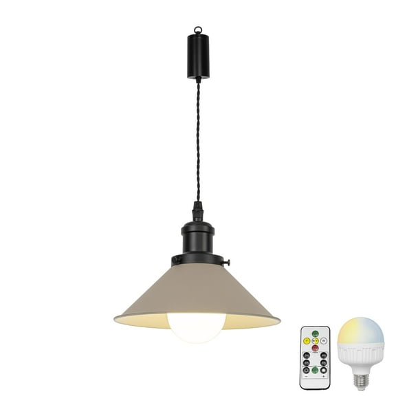 KAYYELAMP Remote LED Bulb Rechargeable Battery Adjusted Height Hanging Light Dimming Timing Black & Khaki Metal Lamp Vintage Design for Kitchen Farmhouse