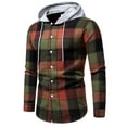 thumbnail image 2 of Today Clearance Sale!TMOYZQ Mens Long Sleeve Hooded Plaid Shirts Casual Button Down Flannel Shirts Hoodie Lightweight Drawstring Flannel Shirt Jackets, 2 of 7