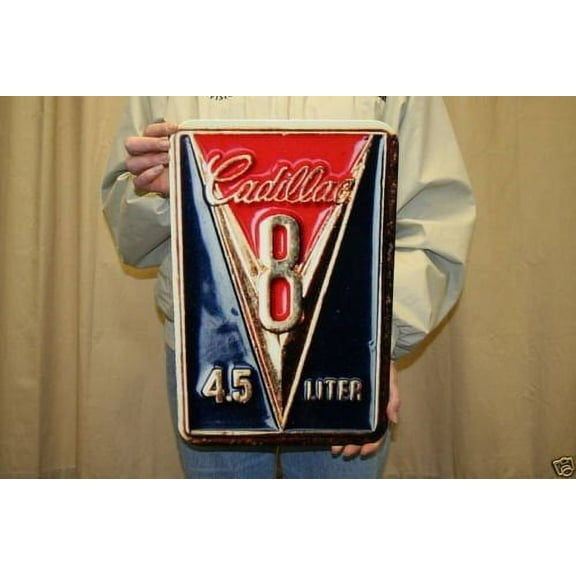 Cadillac V8 Metal Wall Hanging Sign - Black & Red : 18" x 12"