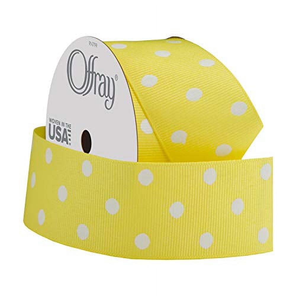 Offray Ribbon, Maize Yellow with White Polka Dot 1 1/2 inch Grosgrain Polyester Ribbon, 9 feet
