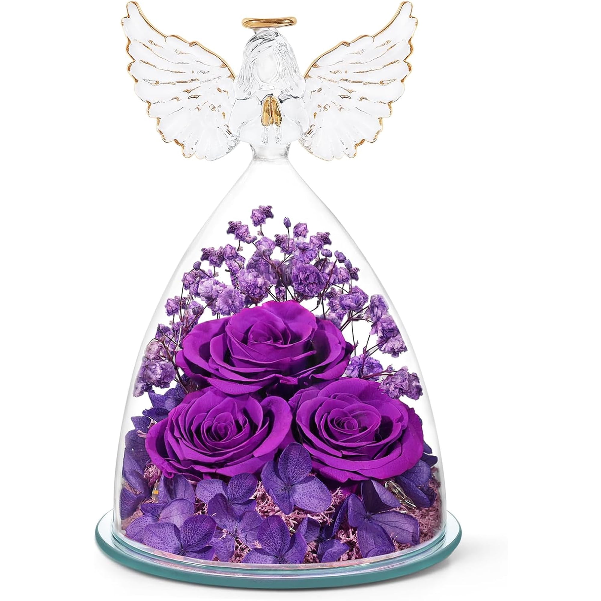 Mothers Day Flowers Gifts for Mom Flowers for Delivery Preserved Flowers Forever Real Fresh Roses in Glass Angel Figurines Birthday Gifts for Women Anniversary Present for Grandma Wife from Daughter