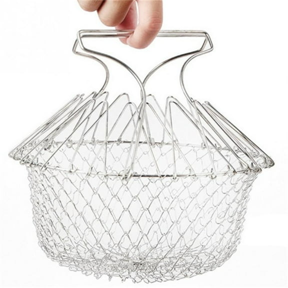 Foldable Stainless Steel Frying Basket,Casewin Folding Flat Cooking Basket, Fruit And Vegetable Rinse And Cooking Tools, Multifunctional Steam Rinse Filter, Frying Strainer