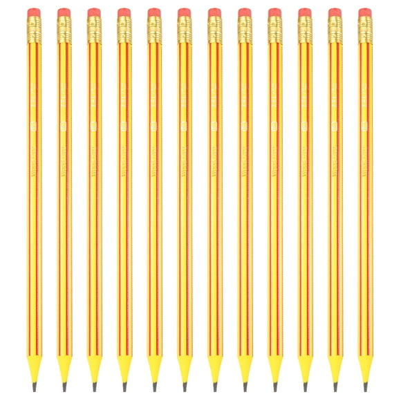 Lápices Redondos Uxcell, 12 Pcs Lápiz de Grafito HB con Goma de Borrar, Amarillo Rojo
