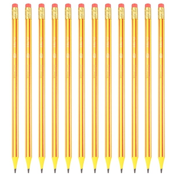 Lápices Redondos Uxcell, 12 Pcs Lápiz de Grafito HB con Goma de Borrar, Amarillo Rojo