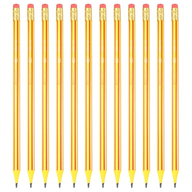 Lápices Redondos Uxcell, 12 Pcs Lápiz de Grafito HB con Goma de Borrar, Amarillo Rojo