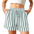 thumbnail image 7 of ClodeEU Women's Striped Elastic Waist Drawstring Shorts,Casual Shorts with Pockets Green,Women's Plus S, 7 of 7