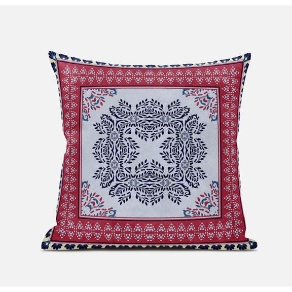 Window Wreath Palace Throw Fabric Pillow with Zip in Magenta Red and Gold 16x16