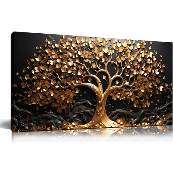 WFSposterTree Canvas Wall Art for Living Room - Gold and Black Pictures Wall Art for Bedroom - Modern Wall Decor for Office