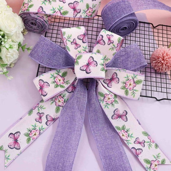 AYktou Purple Spring Ribbons, 2.5×180 Inch Butterfly Floral-Patterned Decorative Holiday Gift Wrapping DIY Bows Wreath Decor Floral Arrangements Bouquet Ribbon Party Decorative Bow Ribbon