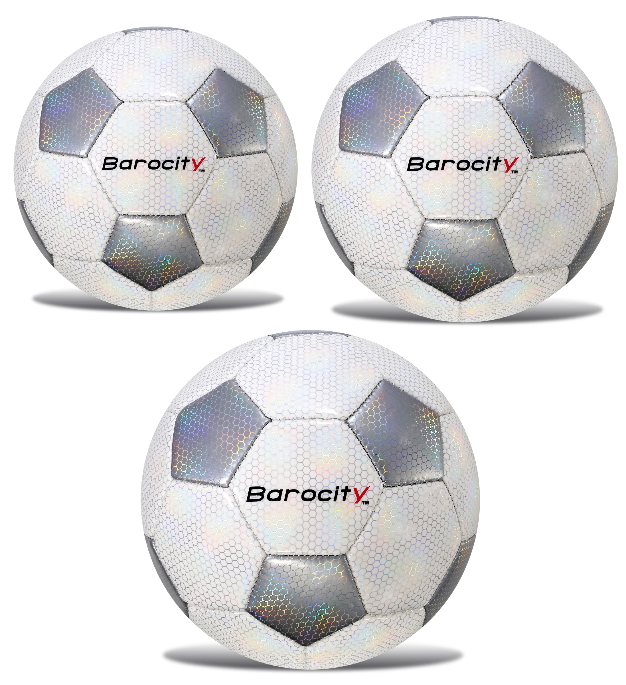 Barocity Iridescent Soccer Balls Set of 3 Classic White and Silver