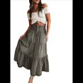 thumbnail image 2 of Vestido Bohemio para Mujer, con Cintura Alta, Volantes, Fluido, con Volantes Escalonados, Corte A, para Playa. Verde S, 2 of 8