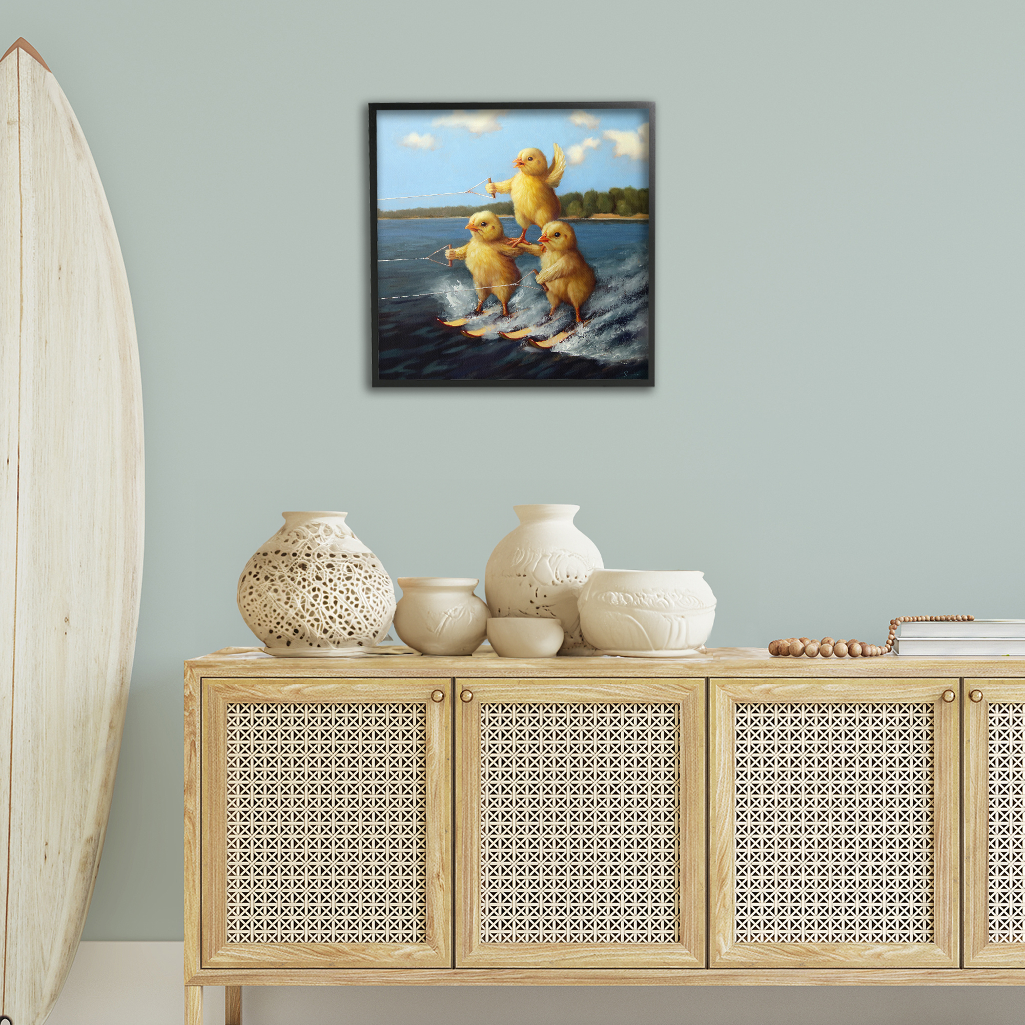 Stupell Industries Water Skiing Chicks Coastal Painting Black Framed Art Print Wall Art, 24 x 24