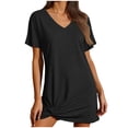 thumbnail image 2 of ClodeEU Women's Solid Color V Neck Short Sleeve Beach Cover Up Dress,Casual Summer Swimwear Bikini Cover Up Dress Black,Women's Plus M, 2 of 7