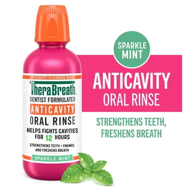 TheraBreath Anticavity Alcohol-Free Mouthwash, Mouthrinse with Fluoride, Sparkle Mint, 16 fl oz
