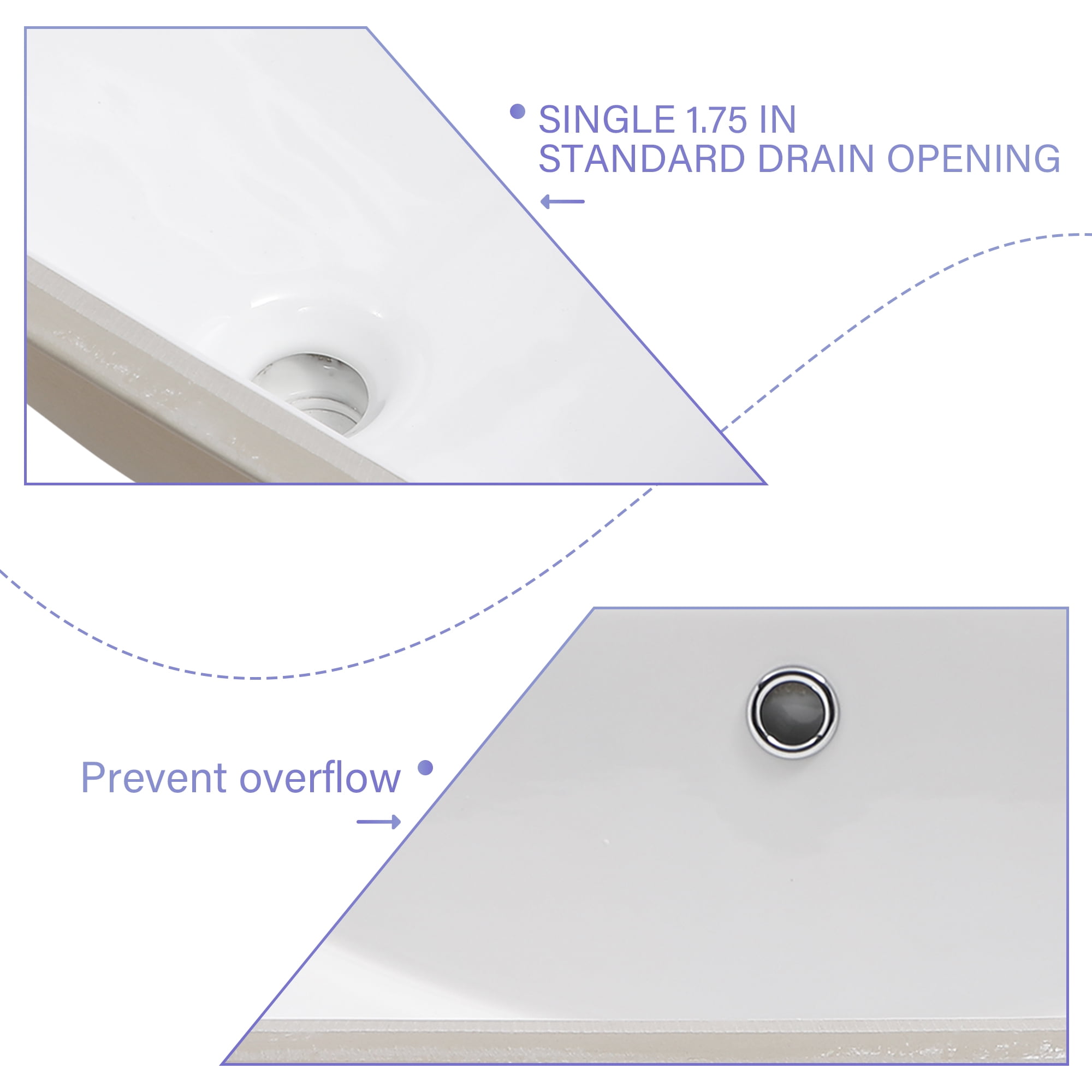 CoSoTower Bathroom Sink Rectangle Deep Bowl Pure White Porcelain Ceramic Lavatory Vanity Sink Basin with Overflow