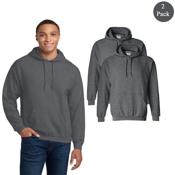 Gildan Adult’s Heavy Blend Hooded Sweatshirt, Pouch Pocket Dark Heather Hoodie, Pair Pack, S