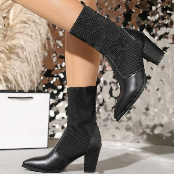Women's Boots Pointy Toe Chunky Heel Cozy Boots Women's Casual Versatile Fashionable Fall Winter Trendy Short Boots
