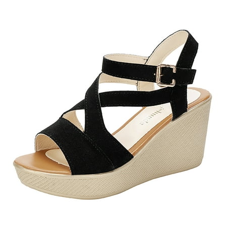 

Comfortable Sandals for Women Women‘s Ladies Fashion Casual Peep Toe Wedges Platforms Sandals Shoes Flock
