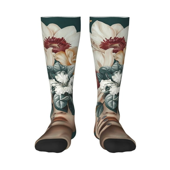 Honeii Floral Head Dreamscape Print Long Socks,Novelty Design Socks Gift for Men and Women,Crew Socks,Calf Socks