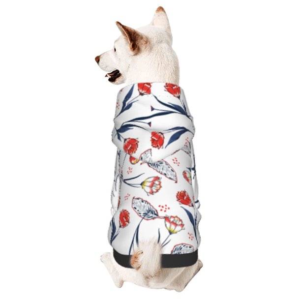 Fotbe Tulips Flowers Sudadera con Estampado para Perros Pequeños – Suéter con Capucha para Mascotas, Tela Suave de Forro Polar con Bolsillo-X-Small