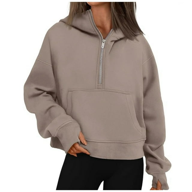 WEAIXIMIUNG Sweat à Capuche Zippé pour Femmes Grande Taille Mode Décontractée à Manches Longues Couleur Unie