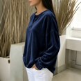 thumbnail image 4 of Velvet Tops for Women 2026 Long Sleeve Shirts Casual Loose Fit Velour Pullover Tee Shirts Soft Comfy Warm Lightweight Basic Tops by Yigetop Navy S, 4 of 6