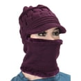 thumbnail image 2 of Spencer Womens Bib Beanie Hat One-Piece Scarf Mask Set Winter Warm Fleece Lined Knit Hat Neck Warmer Circle Scarf, Purple, 2 of 6