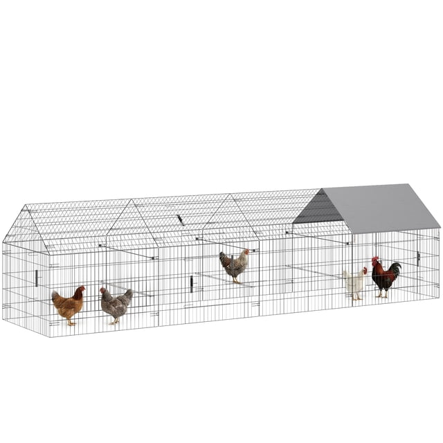 PawHut Metal Chicken Coop, Large Chicken Run with Water-Resistant Cover