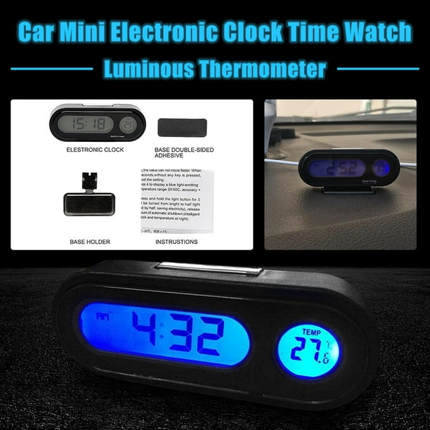 EDTara voiture Mini horloge électronique montre de temps Auto tableau de  bord horloges thermomètre lumineux noir affichage numérique accessoires de  voiture 