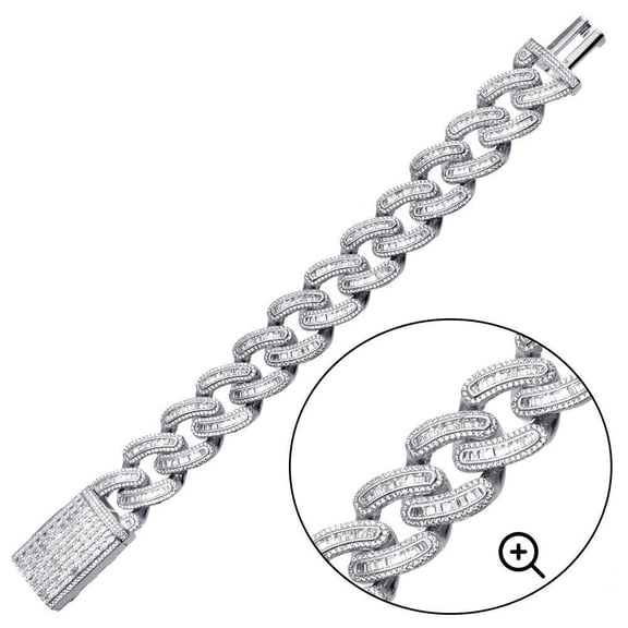 Rhodium Plated 925 Sterling Silver Encrusted Miami Cuban Link Bracelet 19.5mm 9" Jewelry Female