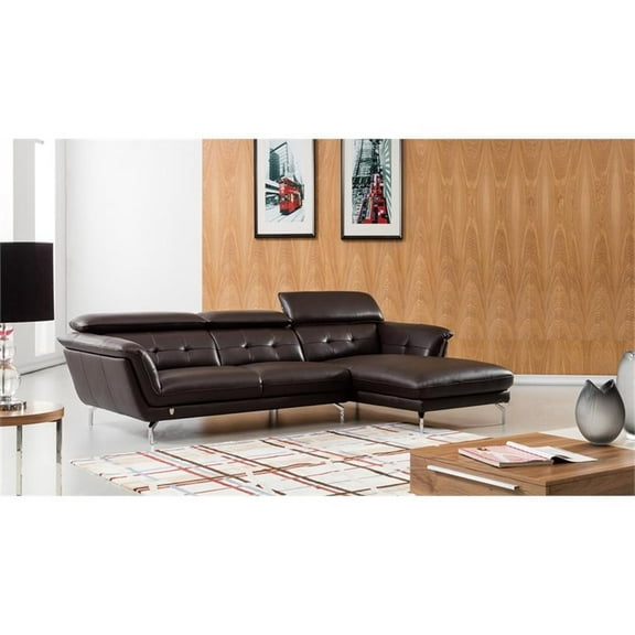 EK-L083 Dark Chocolate (Brown) Color With Italian Leather Right Facing Sectional