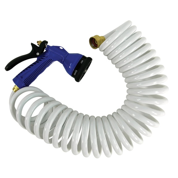 Whitecap 15' White Coiled Hose w/Adjustable Nozzle | Bundle of 2