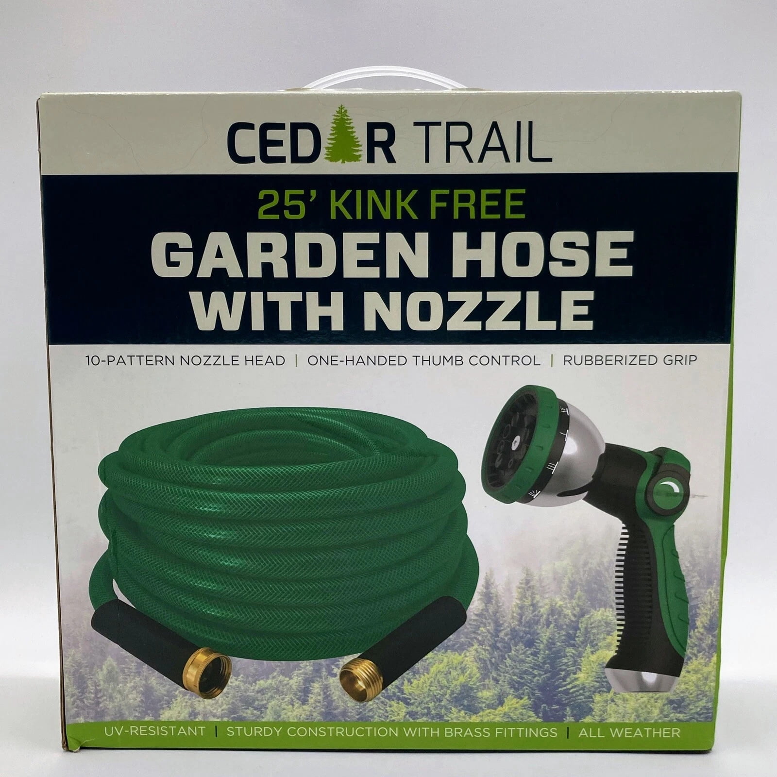Cedar Trail Garden Hose with Nozzle 25Ft Kink-Free UV Resistant All Weather