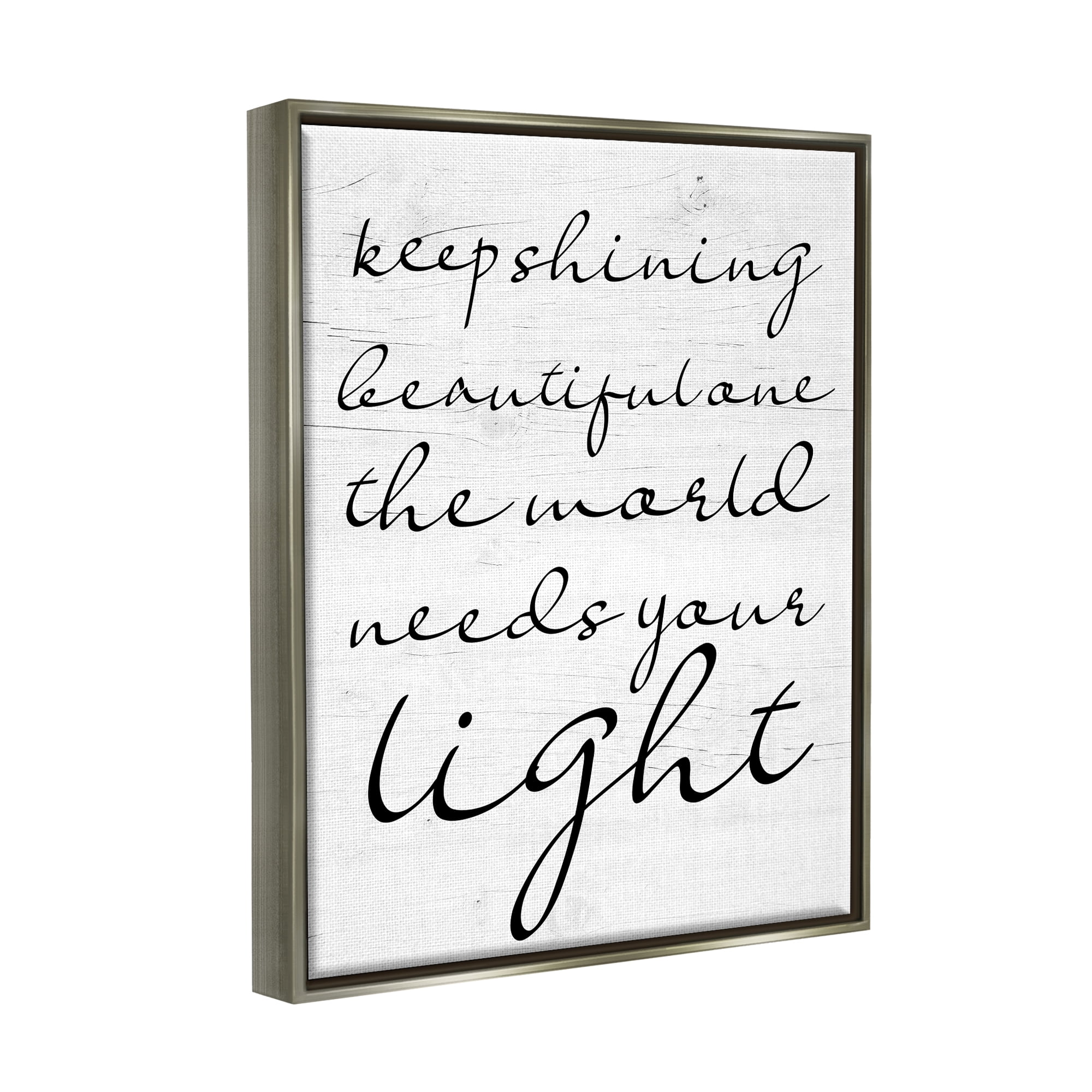 Stupell Keep Shining Beautiful One Phrase Inspirational Painting Gray Floater Framed Art Print Wall Art