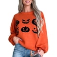 thumbnail image 1 of SUNSIOM Chandails d'Halloween d'Automne pour Femmes Imprimé Visage de Citrouille Fantôme Manches Longues Col Rond Tricot, 1 of 6